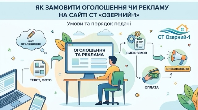 Оголошення та реклама на сайті СТ «Озерний-1»